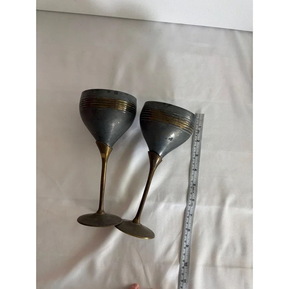 1930 Vintage Made In India Metal Goblet Set, Retro Wine Glasses, Unique Decor‎